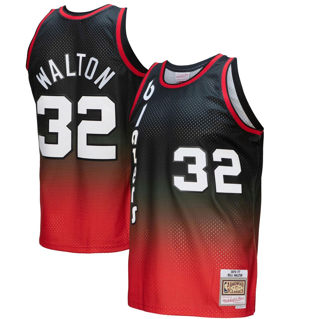 Bill Walton Portland Trail Blazers Mitchell & Ness 1976/77 Hardwood Classics Fadeaway Swingman Player Jersey - Red/Black Official NBA Team Apparel Bas