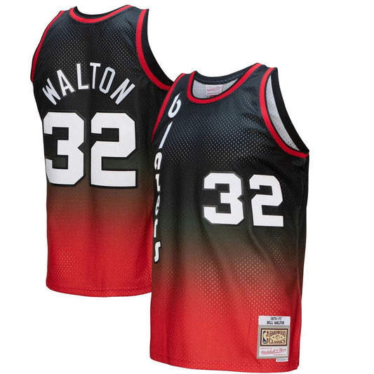 Bill Walton Portland Trail Blazers Mitchell & Ness 1976/77 Hardwood Classics Fadeaway Swingman Player Jersey - Red/Black Official NBA Team Apparel Bas