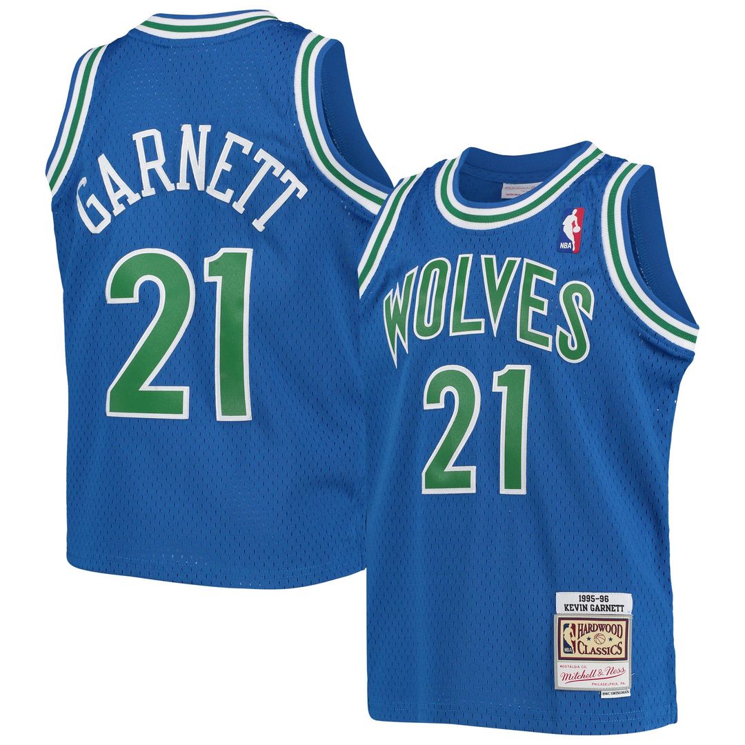 Kevin Garnett Minnesota Timberwolves Mitchell & Ness Youth 1995-96 Hardwood Classics Swingman Jersey - Blue Official NBA Team Apparel Basketball Fan G