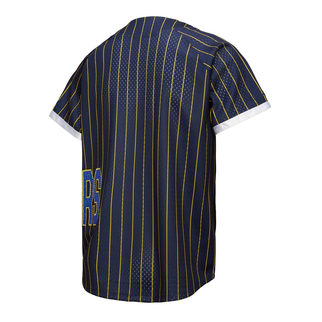 Golden State Warriors Mitchell & Ness x DANNIJO Women's Fashion Baseball Jersey - Blue Official NBA Team Apparel Basketball Fan Gear
