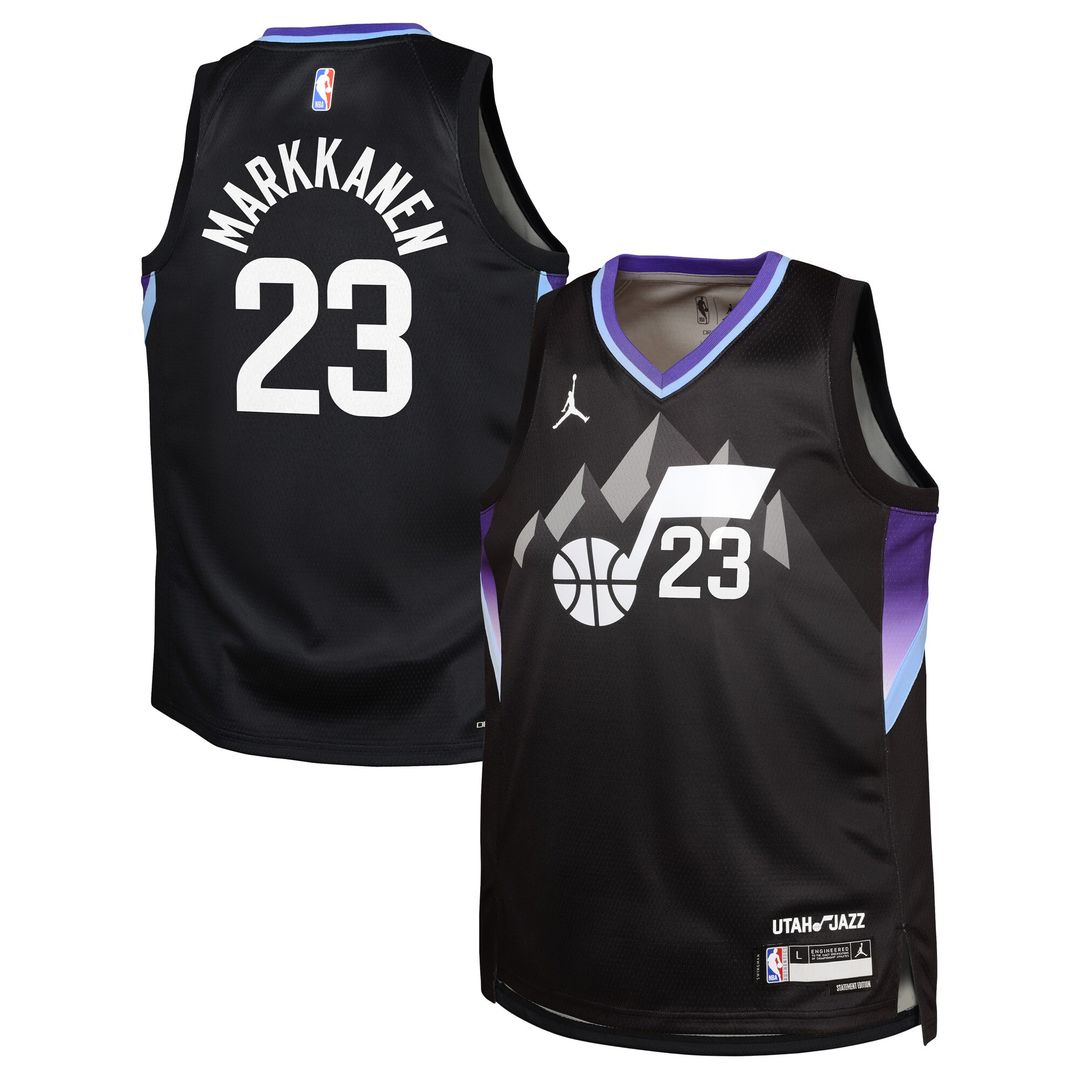 Lauri Markkanen Utah Jazz Jordan Brand Youth Swingman Jersey - Statement Edition - Black Official NBA Team Apparel Basketball Fan Gear