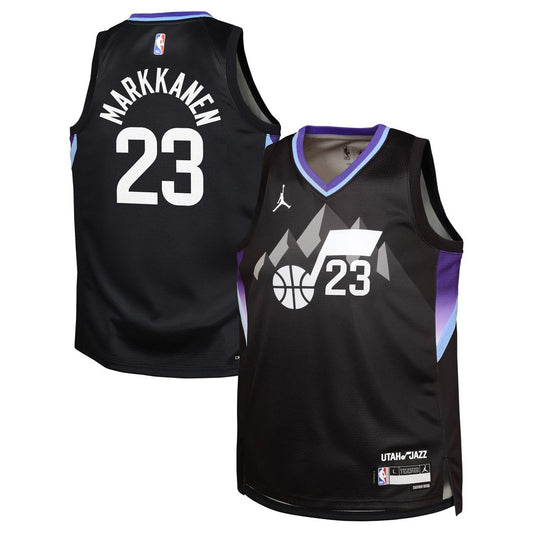 Lauri Markkanen Utah Jazz Jordan Brand Youth Swingman Jersey - Statement Edition - Black Official NBA Team Apparel Basketball Fan Gear