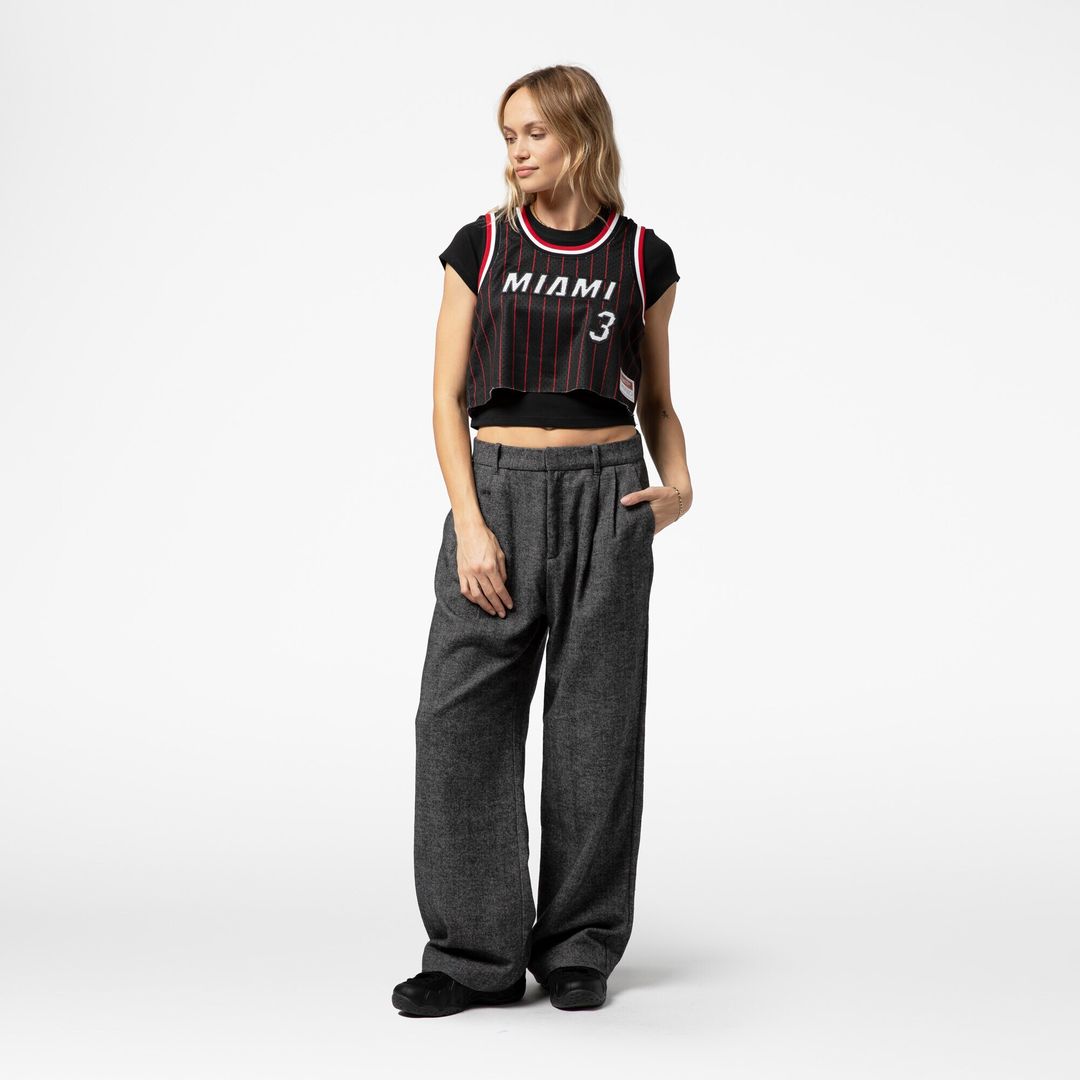Dwyane Wade Miami Heat Mitchell & Ness x DANNIJO Women's Fashion Cropped Basketball Jersey - Black Official NBA Team Apparel Basketball Fan Gear