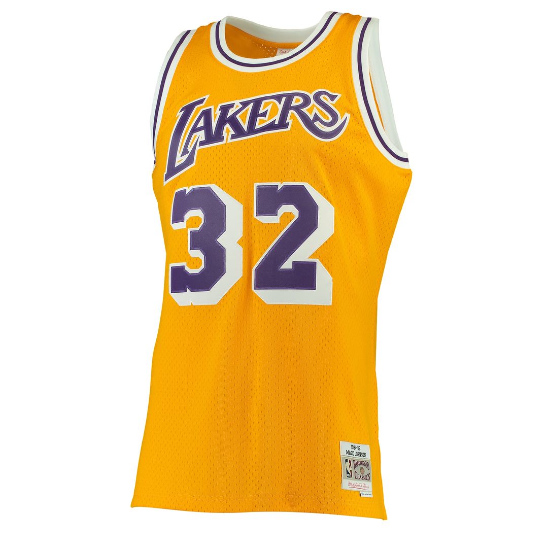 Magic Johnson Los Angeles Lakers Mitchell & Ness 1984/85 Hardwood Classics Swingman Jersey - Gold Official NBA Team Apparel Basketball Fan Gear