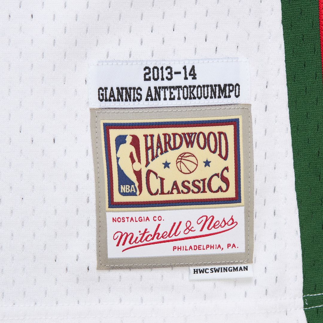 Giannis Antetokounmpo Milwaukee Bucks Mitchell & Ness 2013/14 Hardwood Classics Swingman Jersey - Hunter Green Official NBA Team Apparel Basketball Fa