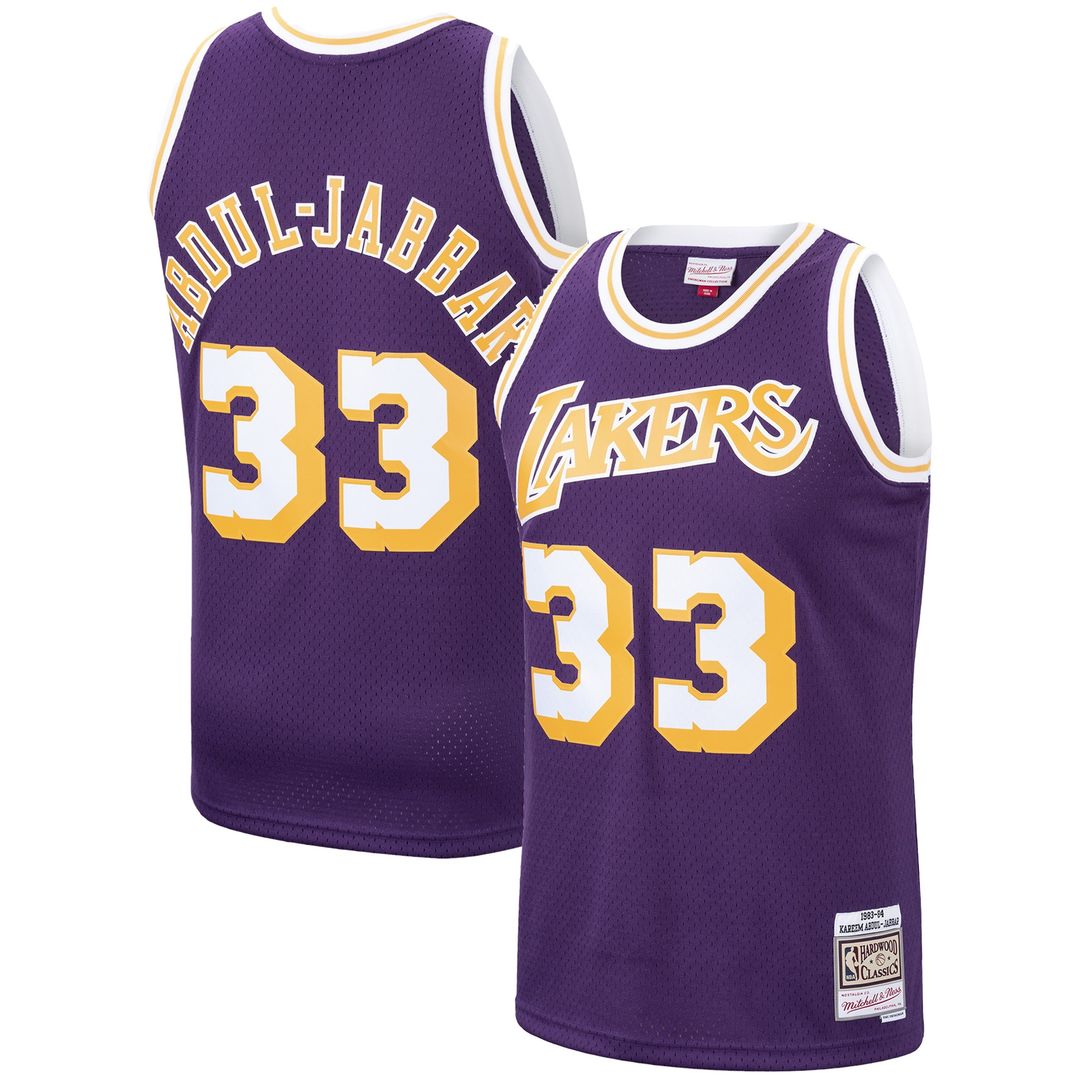 Kareem Abdul-Jabbar Los Angeles Lakers Mitchell & Ness Hardwood Classics Swingman Jersey - Purple Official NBA Team Apparel Basketball Fan Gear