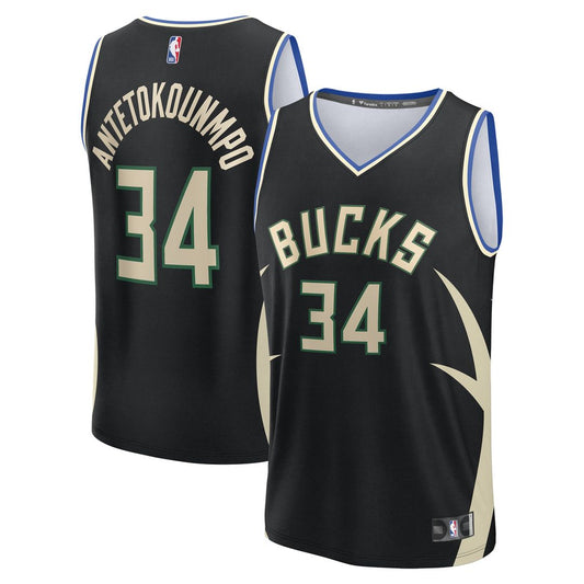 Giannis Antetokounmpo Milwaukee Bucks Fanatics Youth Fast Break Replica Player Jersey - Statement Edition - Black Official NBA Team Apparel Basketball