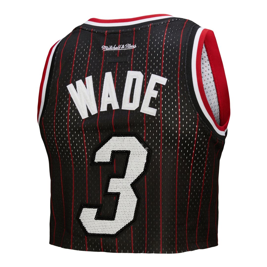 Dwyane Wade Miami Heat Mitchell & Ness x DANNIJO Women's Fashion Cropped Basketball Jersey - Black Official NBA Team Apparel Basketball Fan Gear