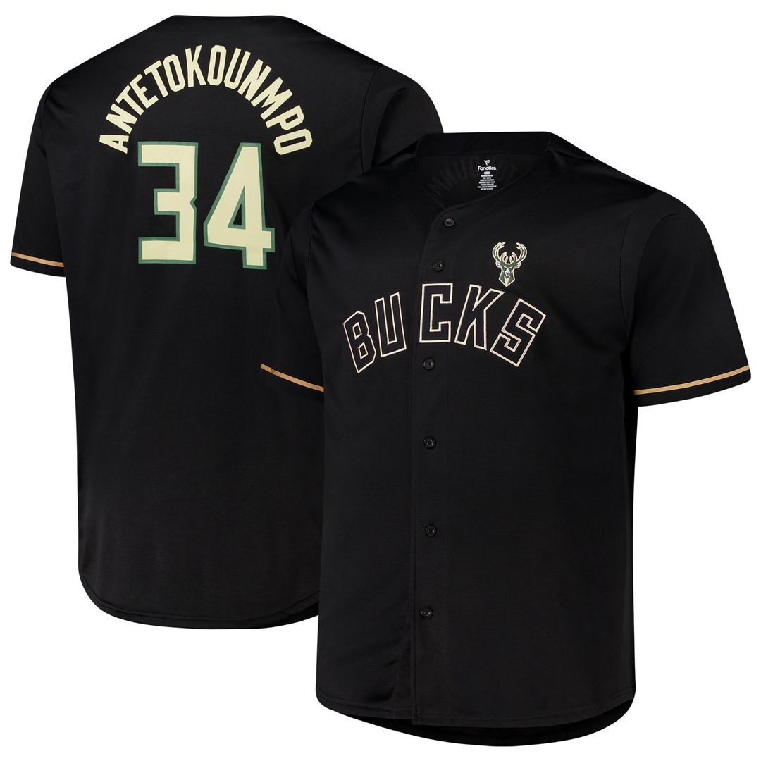 Giannis Antetokounmpo Milwaukee Bucks Profile Big & Tall Name & Number Button-Up Jersey - Black Official NBA Team Apparel Basketball Fan Gear