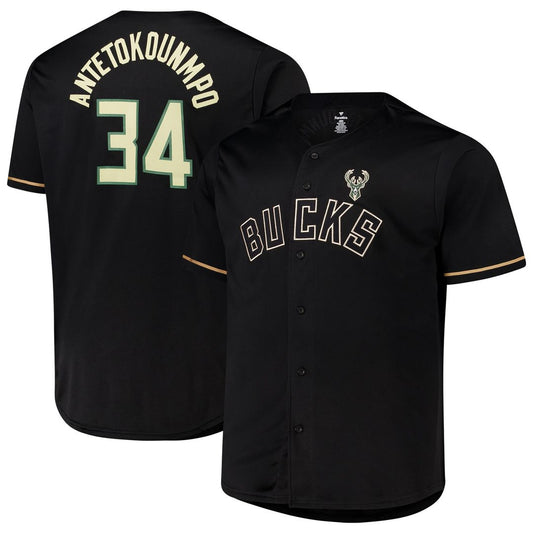Giannis Antetokounmpo Milwaukee Bucks Profile Big & Tall Name & Number Button-Up Jersey - Black Official NBA Team Apparel Basketball Fan Gear