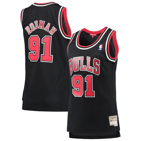 Dennis Rodman Chicago Bulls Mitchell & Ness Women's Hardwood Classics Swingman Jersey - Black Official NBA Team Apparel Basketball Fan Gear