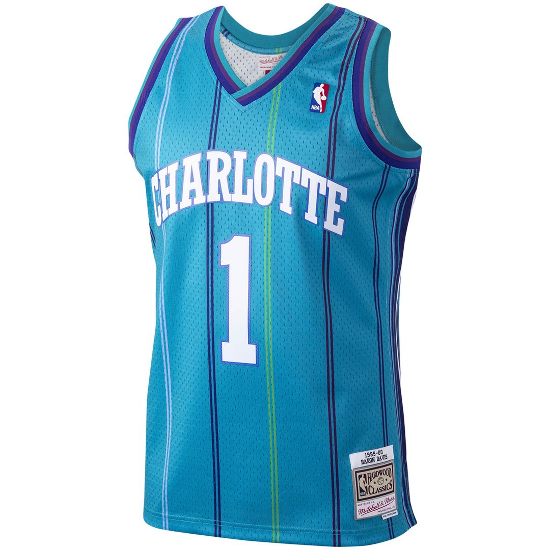 Baron Davis Charlotte Hornets Mitchell & Ness 1999/00 Hardwood Classics Swingman Jersey - Teal Official NBA Team Apparel Basketball Fan Gear