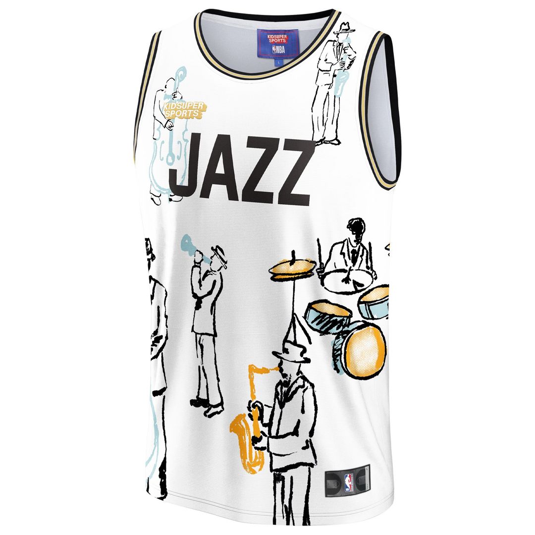 Utah Jazz NBA & KidSuper Studios by Fanatics Unisex Hometown Jersey - White Official NBA Team Apparel Basketball Fan Gear