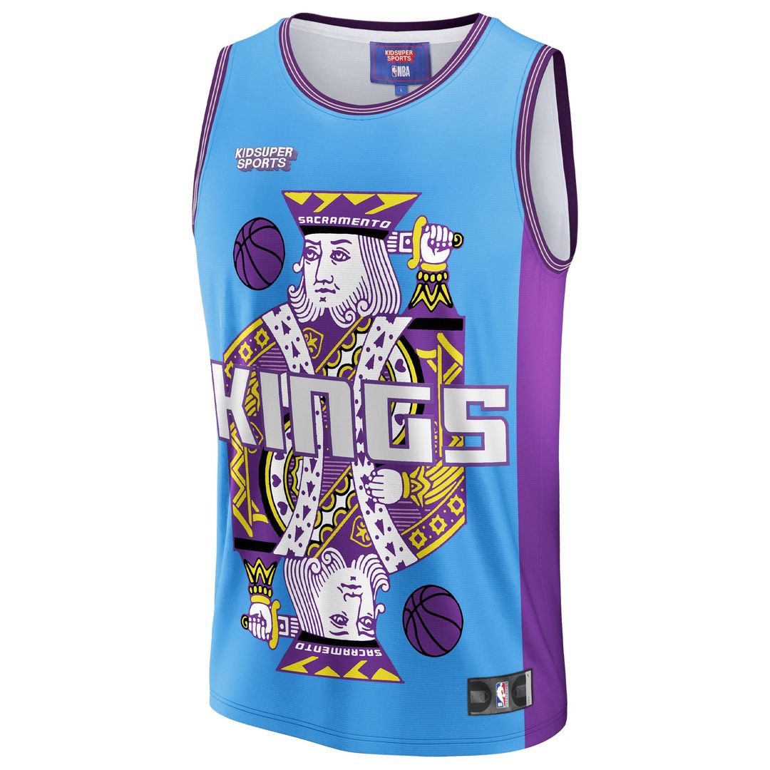 Sacramento Kings NBA & KidSuper Studios by Fanatics Unisex Hometown Jersey - Blue Official NBA Team Apparel Basketball Fan Gear