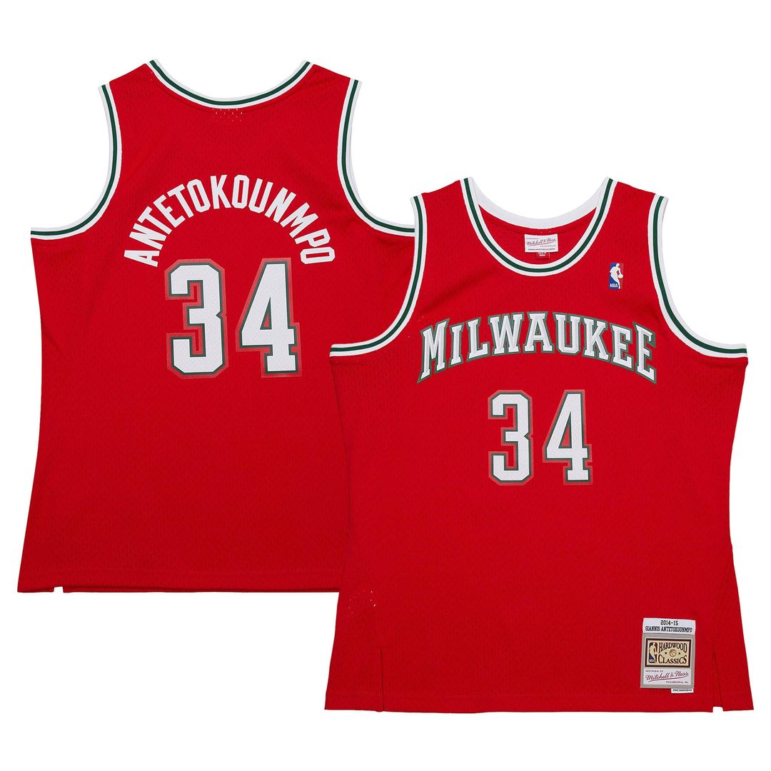 Giannis Antetokounmpo Milwaukee Bucks Mitchell & Ness 2014/15 Hardwood Classics Swingman Jersey - Red Official NBA Team Apparel Basketball Fan Gear