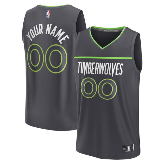 Minnesota Timberwolves Fanatics Youth Custom Fast Break Jersey - Statement Edition - Black Official NBA Team Apparel Basketball Fan Gear