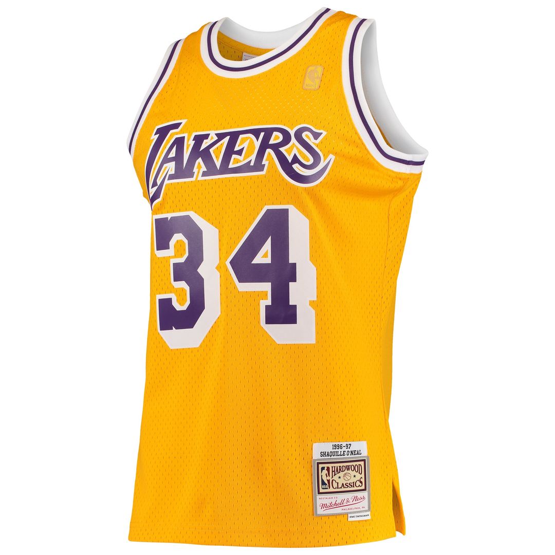 Shaquille O'Neal Los Angeles Lakers Mitchell & Ness 1996/97 Hardwood Classics Swingman Jersey - Gold Official NBA Team Apparel Basketball Fan Gear