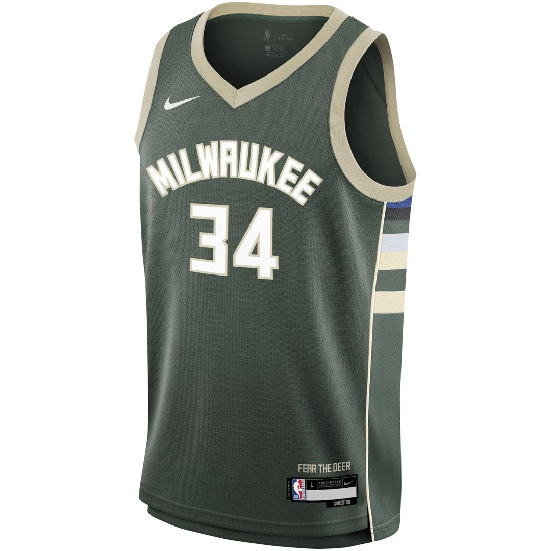 Giannis Antetokounmpo Milwaukee Bucks Nike Youth Swingman Jersey - Icon Edition - Hunter Green Official NBA Team Apparel Basketball Fan Gear
