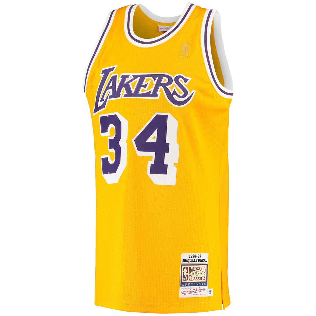 Shaquille O'Neal Los Angeles Lakers Mitchell & Ness 1996/97 Hardwood Classics Authentic Jersey - Gold Official NBA Team Apparel Basketball Fan Gear