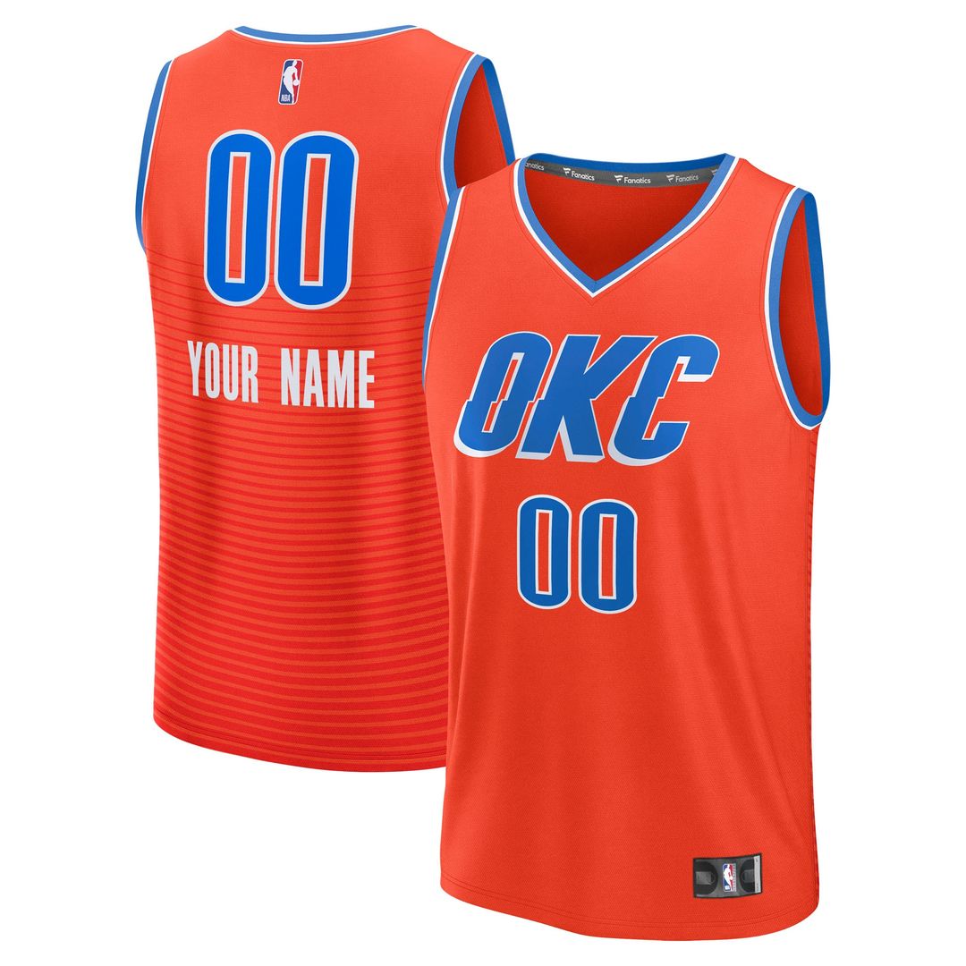 Oklahoma City Thunder Fanatics Fast Break Custom Jersey - Statement Edition - Orange Official NBA Team Apparel Basketball Fan Gear