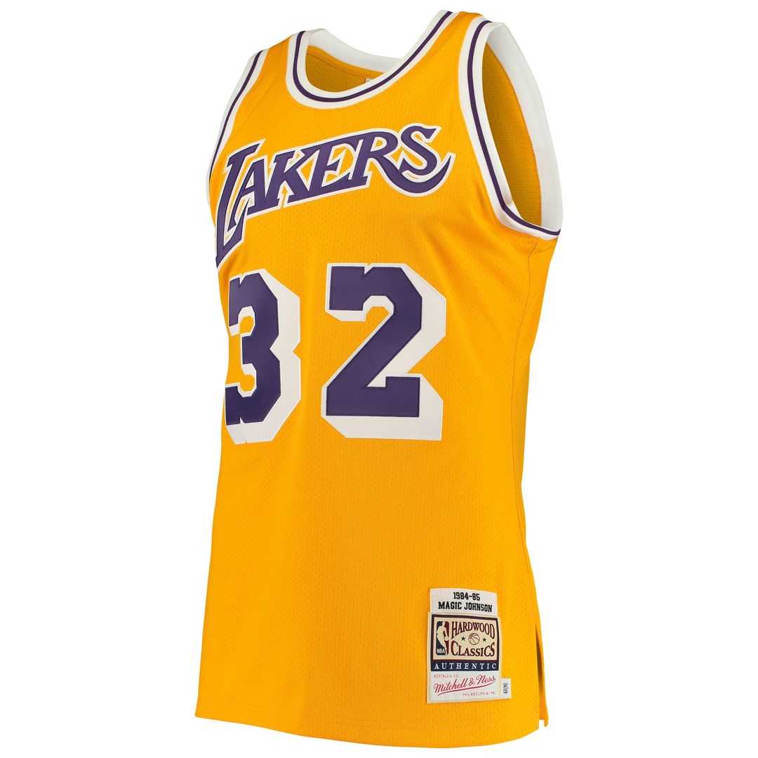 Magic Johnson Los Angeles Lakers Mitchell & Ness 1984/85 Hardwood Classics Authentic Jersey - Purple Official NBA Team Apparel Basketball Fan Gear