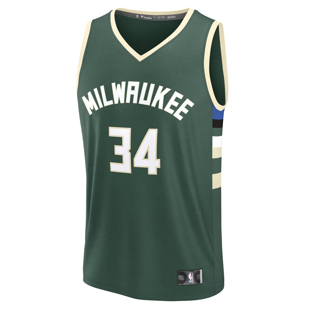 Giannis Antetokounmpo Milwaukee Bucks Fanatics Fast Break Replica Player Jersey - Icon Edition - Hunter Green Official NBA Team Apparel Basketball Fan