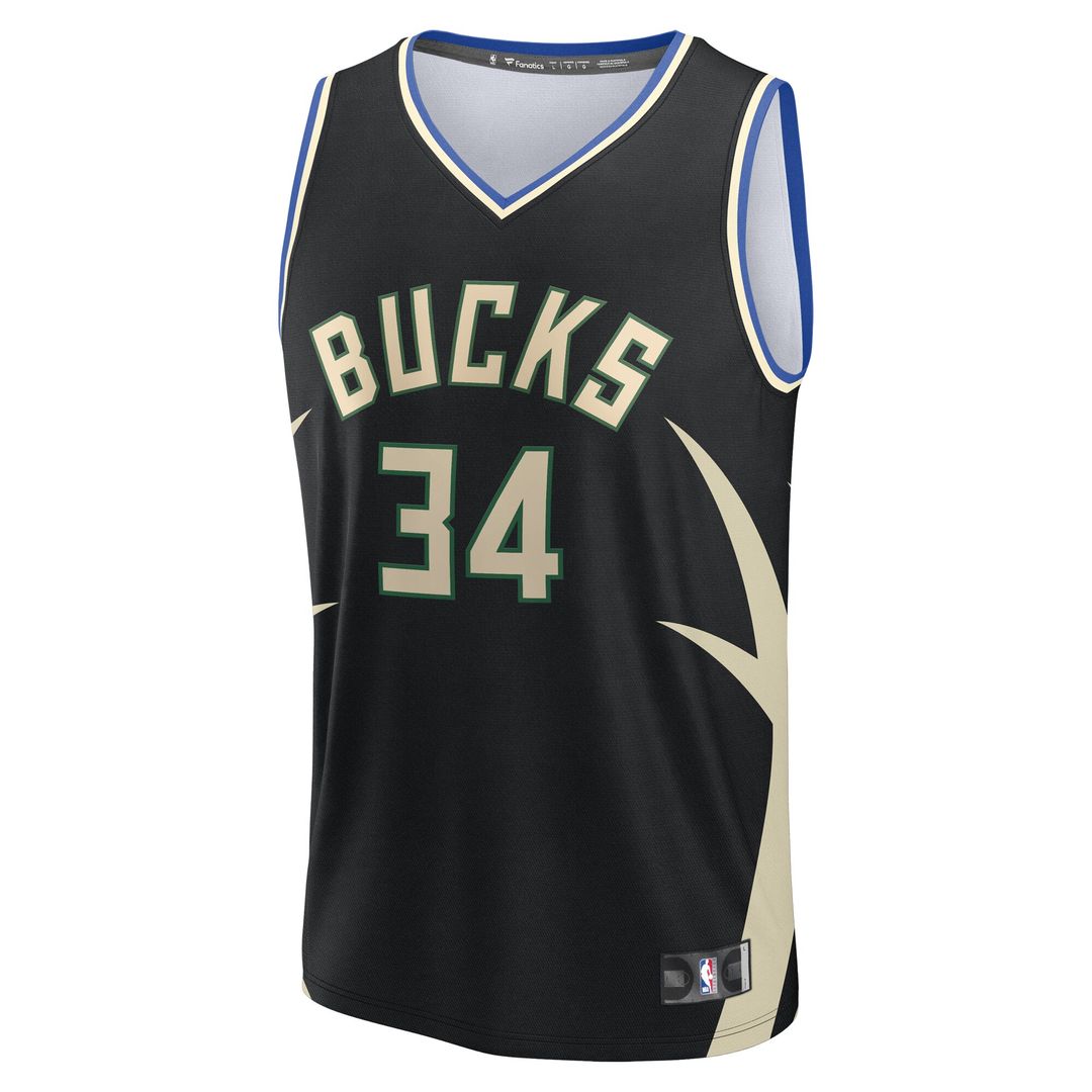 Giannis Antetokounmpo Milwaukee Bucks Fanatics Youth Fast Break Replica Player Jersey - Statement Edition - Black Official NBA Team Apparel Basketball