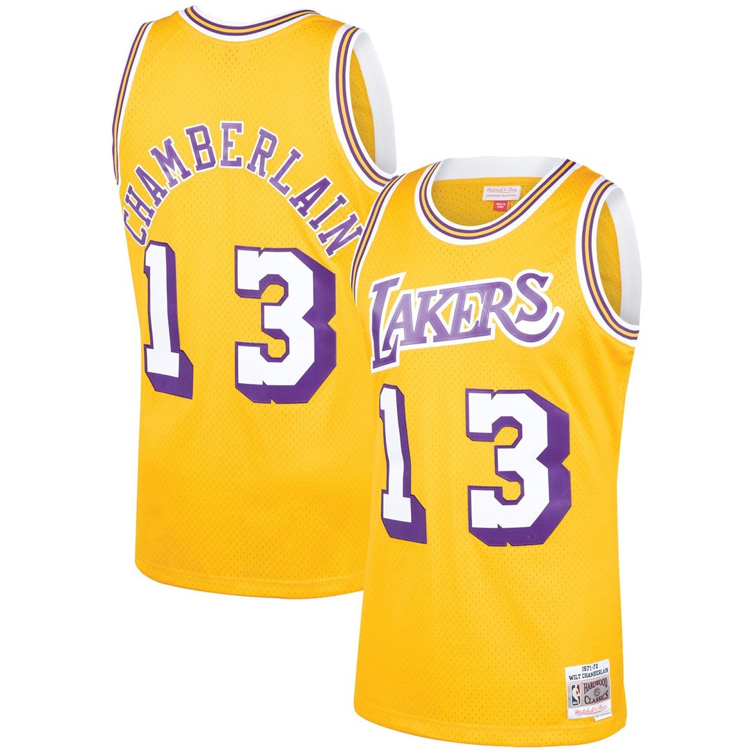 Wilt Chamberlain Los Angeles Lakers Mitchell & Ness 1971/72 Hardwood Classics Swingman Jersey - Gold Official NBA Team Apparel Basketball Fan Gear