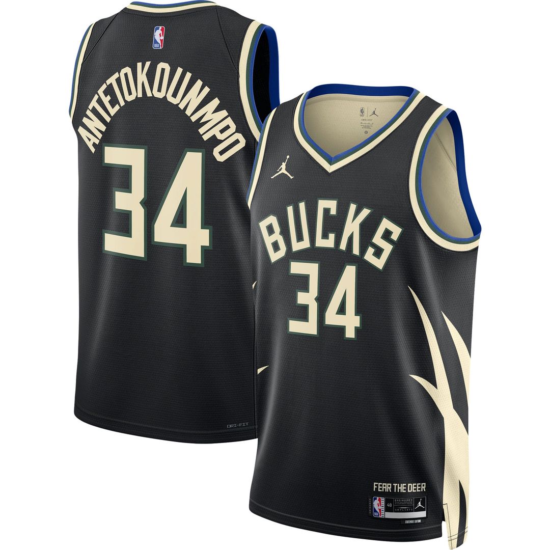 Giannis Antetokounmpo Milwaukee Bucks Jordan Brand Unisex Swingman Jersey - Statement Edition - Black Official NBA Team Apparel Basketball Fan Gear