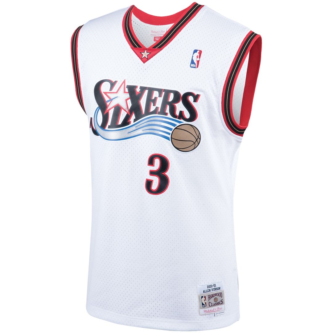 Allen Iverson Philadelphia 76ers Mitchell & Ness Hardwood Classics Swingman Jersey - White Official NBA Team Apparel Basketball Fan Gear
