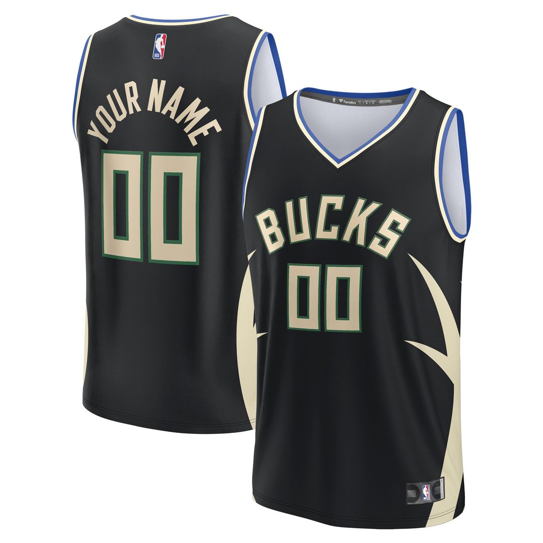 Milwaukee Bucks Fanatics Custom Fast Break Jersey - Statement Edition - Black Official NBA Team Apparel Basketball Fan Gear