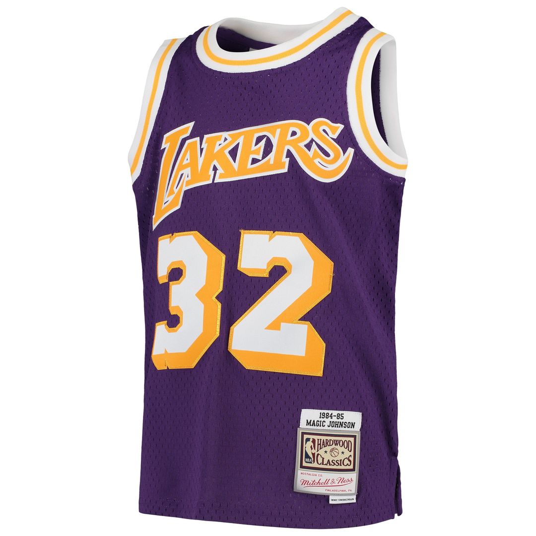 Magic Johnson Los Angeles Lakers Mitchell & Ness Youth 1984-85 Hardwood Classics Swingman Throwback Jersey - Purple Official NBA Team Apparel Basketba