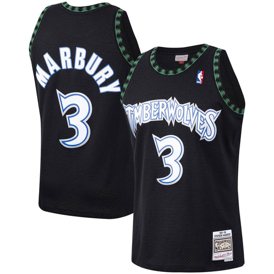 Stephon Marbury Minnesota Timberwolves Mitchell & Ness 1997/98 Hardwood Classics Swingman Jersey - Black Official NBA Team Apparel Basketball Fan Gear