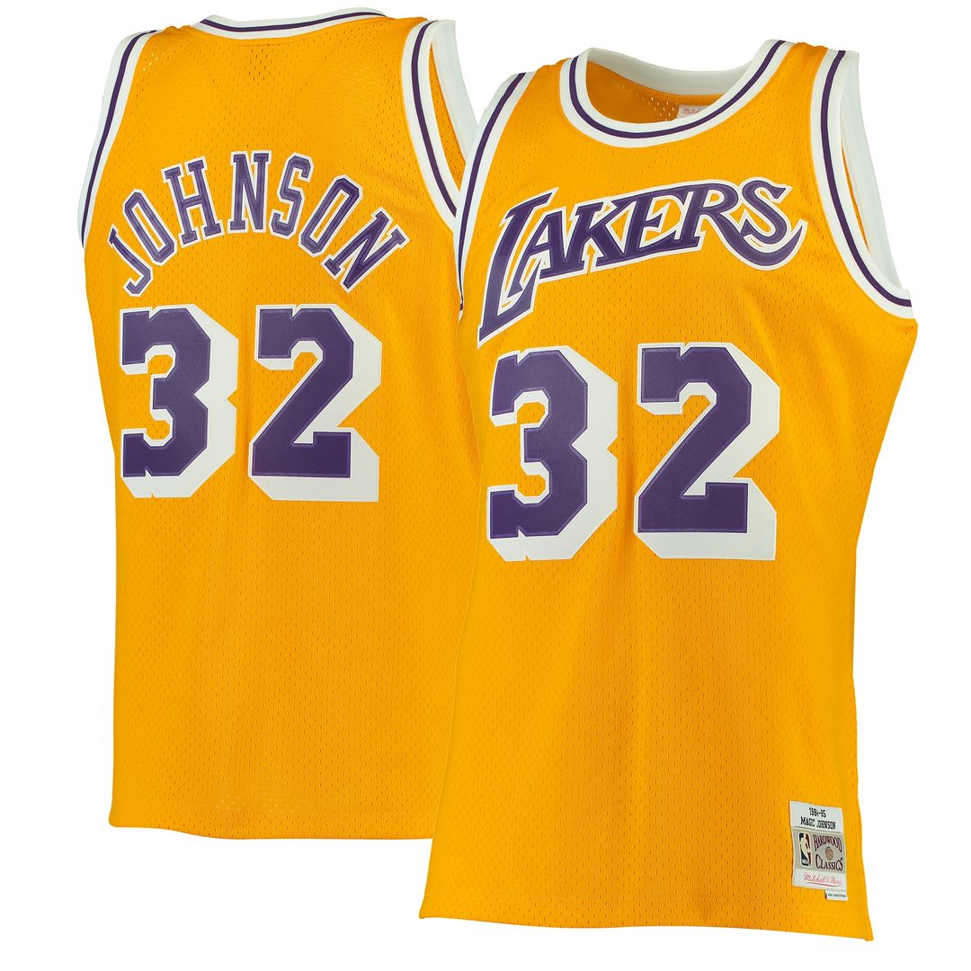Magic Johnson Los Angeles Lakers Mitchell & Ness 1984/85 Hardwood Classics Swingman Jersey - Gold Official NBA Team Apparel Basketball Fan Gear