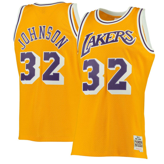 Magic Johnson Los Angeles Lakers Mitchell & Ness 1984/85 Hardwood Classics Swingman Jersey - Gold Official NBA Team Apparel Basketball Fan Gear