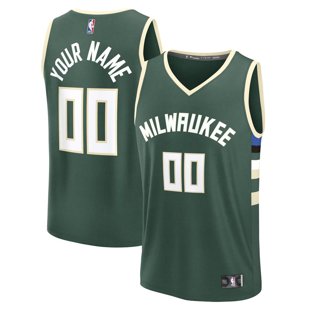 Milwaukee Bucks Fanatics Fast Break Custom Jersey - Association Edition - White Official NBA Team Apparel Basketball Fan Gear