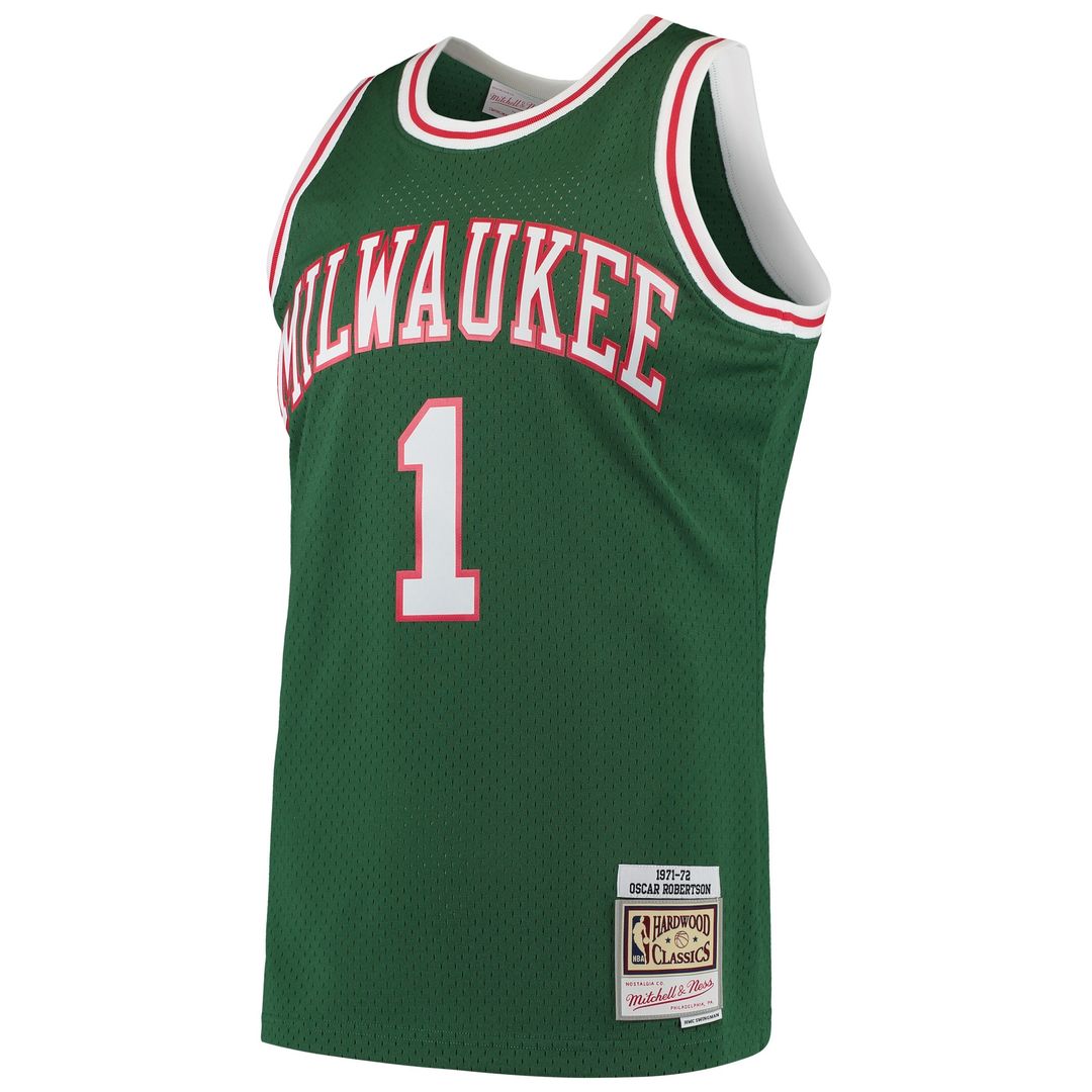 Oscar Robertson Milwaukee Bucks Mitchell & Ness 1971/72 Hardwood Classics Swingman Jersey - Green Official NBA Team Apparel Basketball Fan Gear