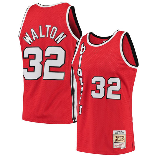 Bill Walton Portland Trail Blazers Mitchell & Ness 1976/77 Hardwood Classics Swingman Jersey - Red Official NBA Team Apparel Basketball Fan Gear