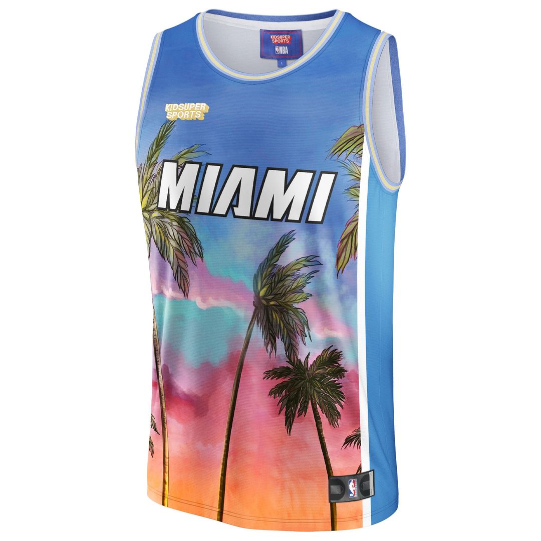 Miami Heat NBA & KidSuper Studios by Fanatics Unisex Hometown Jersey - Blue Official NBA Team Apparel Basketball Fan Gear