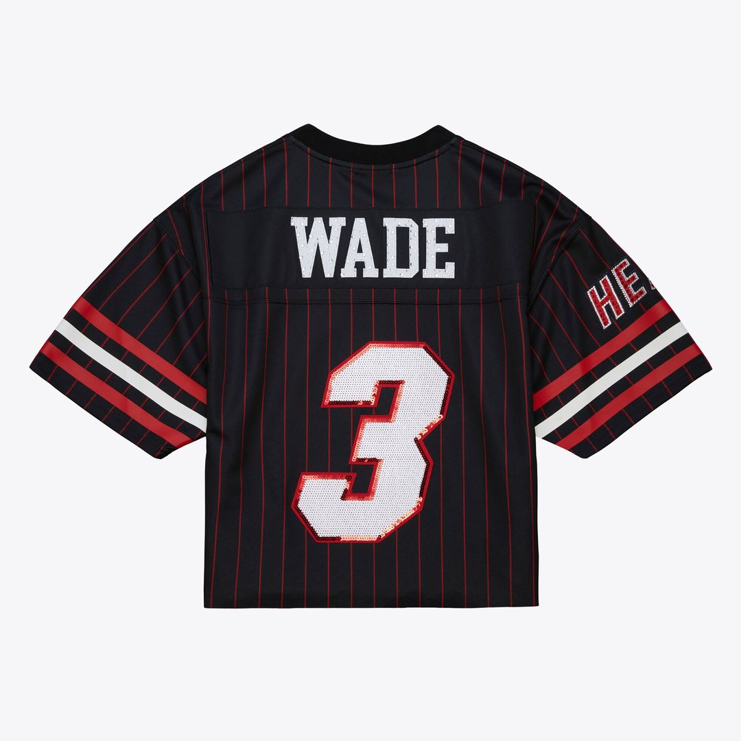 Dwyane Wade Miami Heat Mitchell & Ness x DANNIJO Women's Cropped Football Fashion Jersey - Black Official NBA Team Apparel Basketball Fan Gear