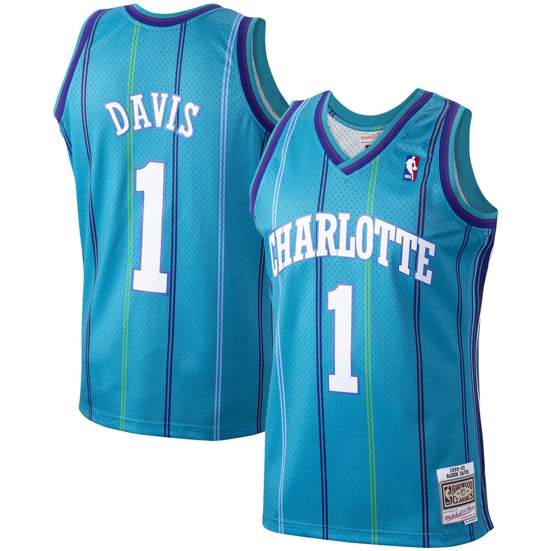 Baron Davis Charlotte Hornets Mitchell & Ness 1999/00 Hardwood Classics Swingman Jersey - Teal Official NBA Team Apparel Basketball Fan Gear