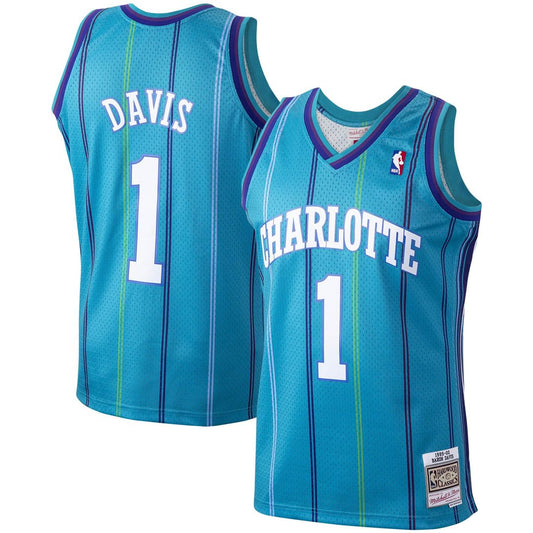 Baron Davis Charlotte Hornets Mitchell & Ness 1999/00 Hardwood Classics Swingman Jersey - Teal Official NBA Team Apparel Basketball Fan Gear