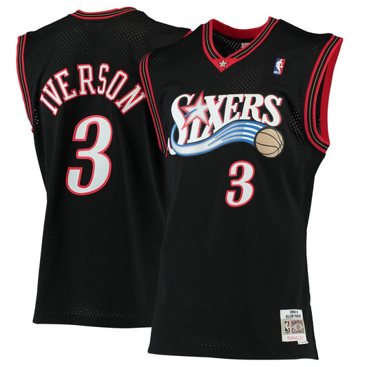 Allen Iverson Philadelphia 76ers Mitchell & Ness 2000/01 Hardwood Classics Swingman Jersey - Black Official NBA Team Apparel Basketball Fan Gear
