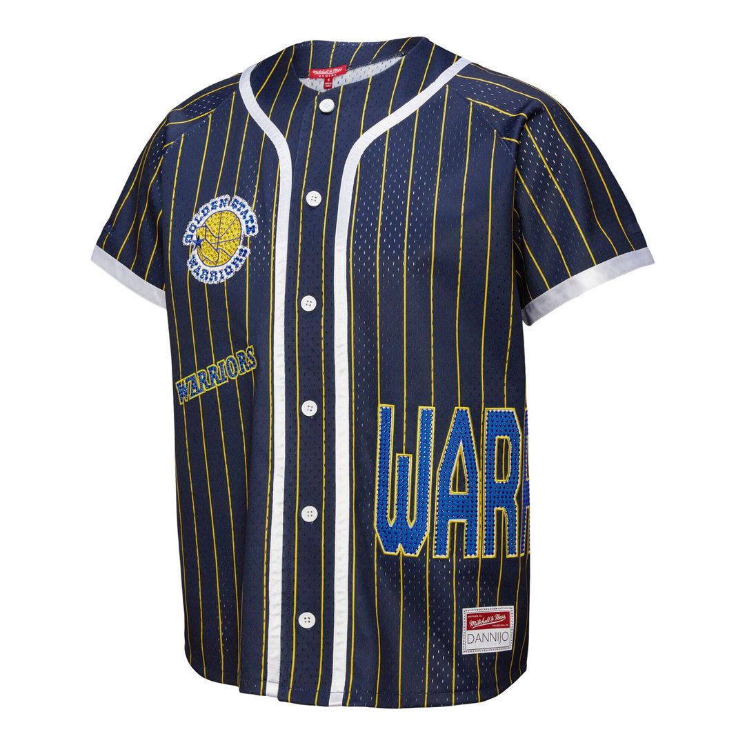 Golden State Warriors Mitchell & Ness x DANNIJO Women's Fashion Baseball Jersey - Blue Official NBA Team Apparel Basketball Fan Gear