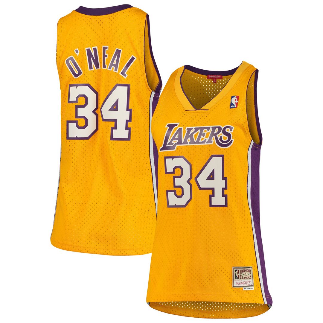 Shaquille O'Neal Los Angeles Lakers Mitchell & Ness Women's 1999/00 Hardwood Classics Swingman Jersey - Gold Official NBA Team Apparel Basketball Fan