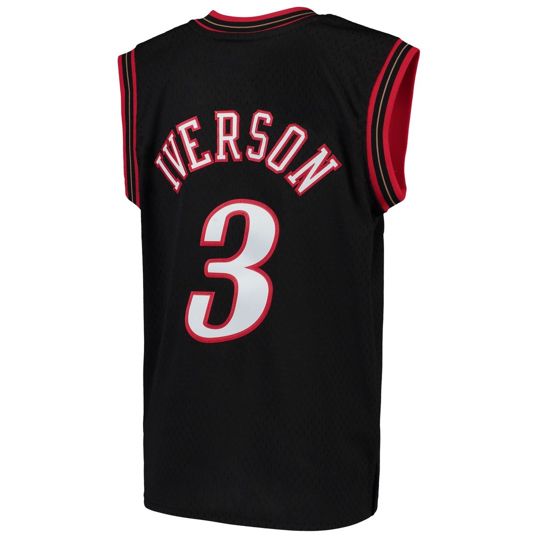 Allen Iverson Philadelphia 76ers Mitchell & Ness Youth Hardwood Classics Swingman Throwback Jersey - Black Official NBA Team Apparel Basketball Fan Ge
