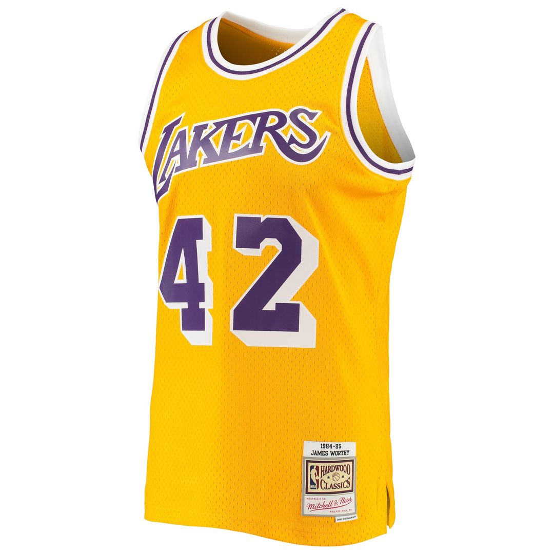 James Worthy Los Angeles Lakers Mitchell & Ness 1984/85 Hardwood Classics Swingman Jersey - Gold Official NBA Team Apparel Basketball Fan Gear