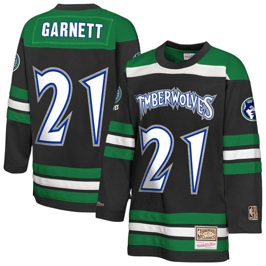 Kevin Garnett Minnesota Timberwolves Mitchell & Ness Youth Maxxed Out 2.0 Fashion Hockey Jersey - Black Official NBA Team Apparel Basketball Fan Gear