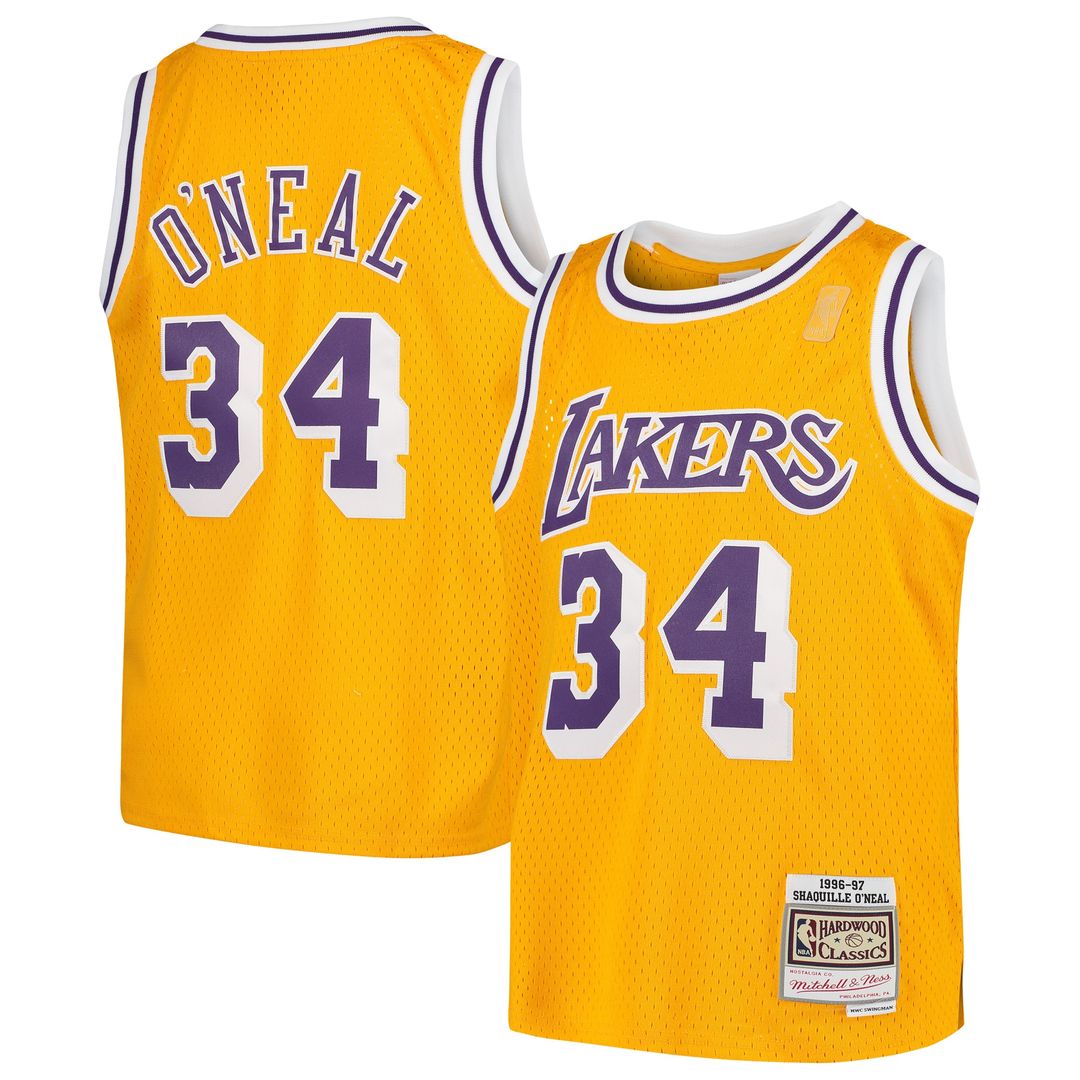 Shaquille O'Neal Los Angeles Lakers Mitchell & Ness Youth Swingman Throwback Jersey - Gold Official NBA Team Apparel Basketball Fan Gear