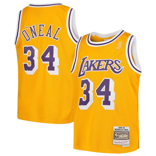 Shaquille O'Neal Los Angeles Lakers Mitchell & Ness Youth Swingman Throwback Jersey - Gold Official NBA Team Apparel Basketball Fan Gear